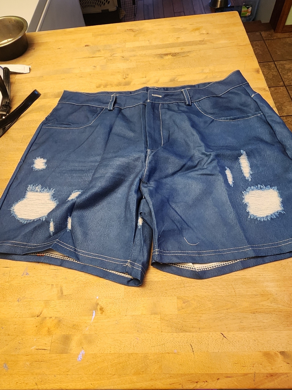 Men's Distressed Denim-Style Blue Shorts